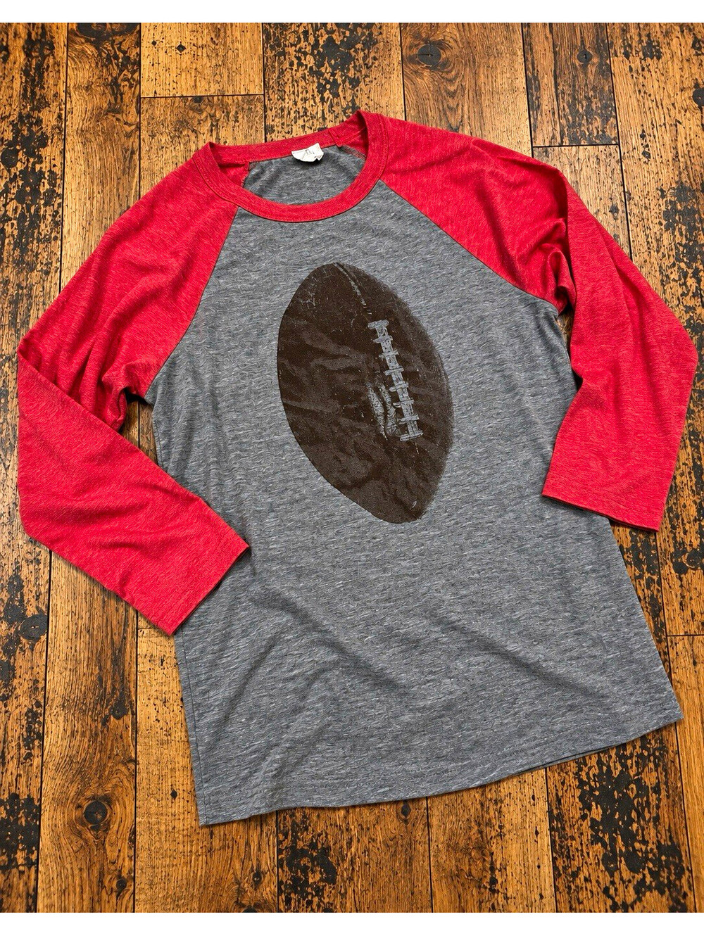 Gray/Red Football Graphic Print Crew Neck Raglan 3/4 Sleeve T-Shirt Size Small
